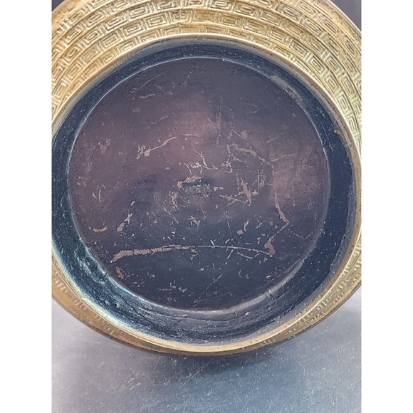 Vintage Heavy Brass Japanese Inlaid Cloisonné Missing 1 Handle Vase Made Japan - Picture 12 of 14